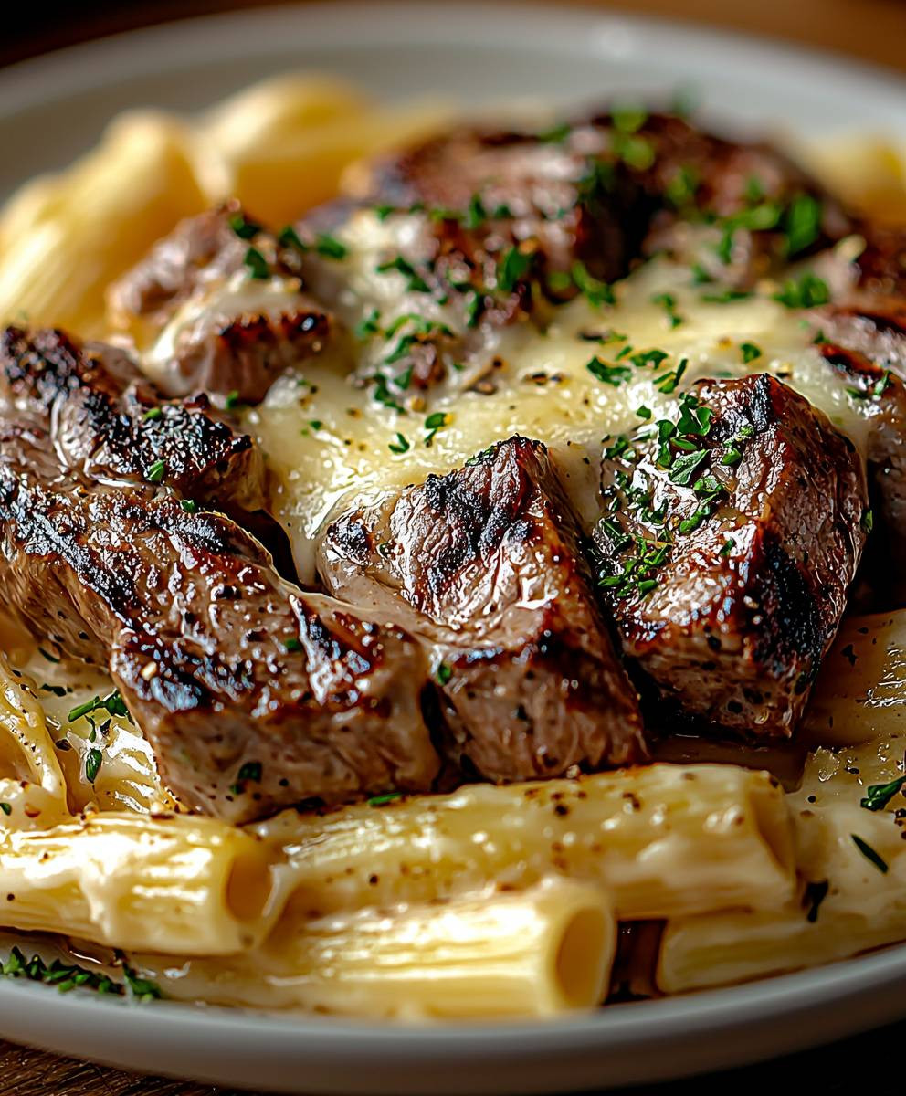 Steak Garlic Parmesan Pasta