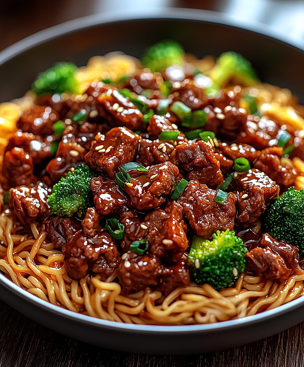 Sticky Beef Noodles Dish