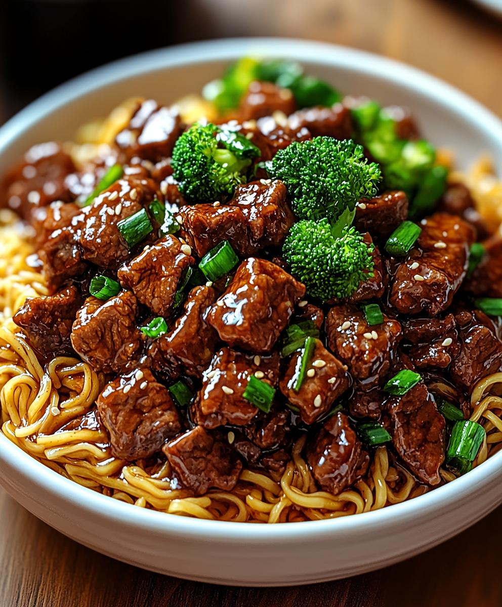 Sticky Beef Noodles Dish
