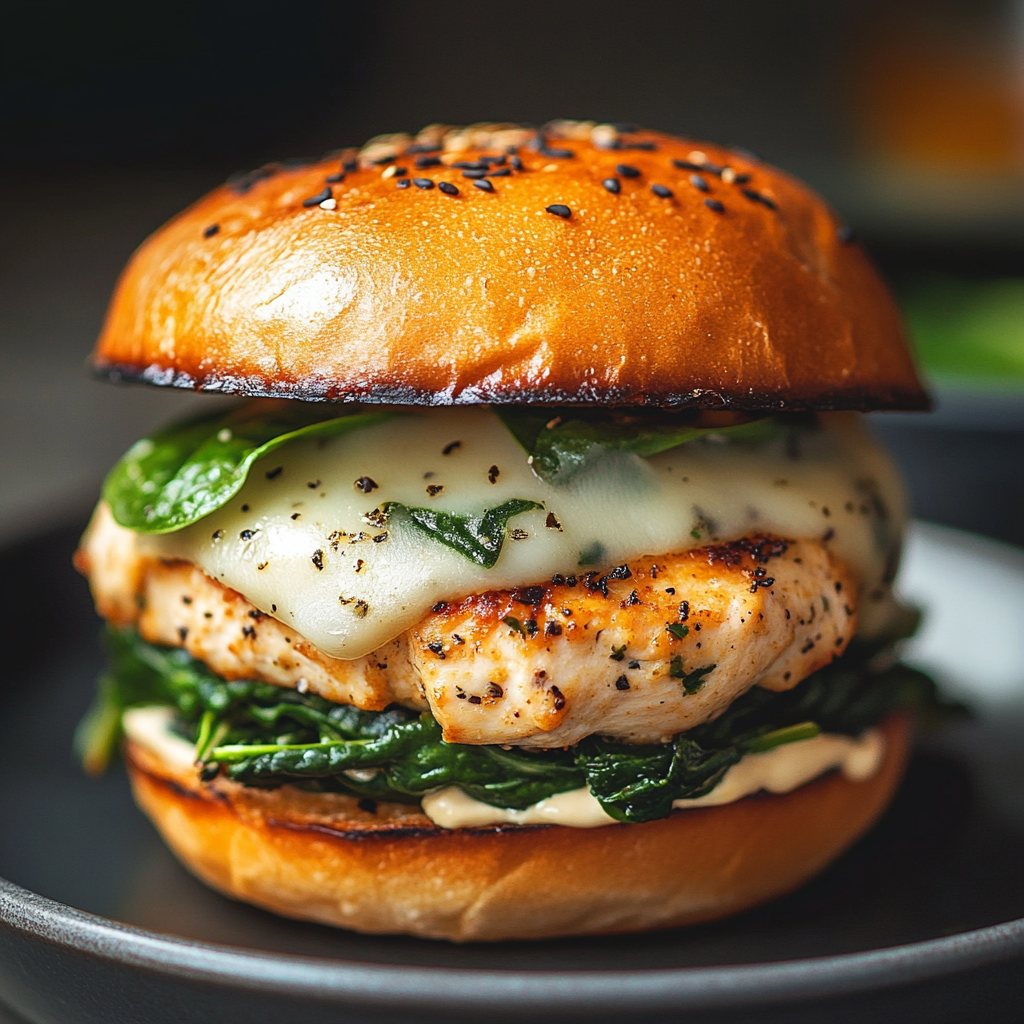 White Cheddar Spinach Chicken Burgers