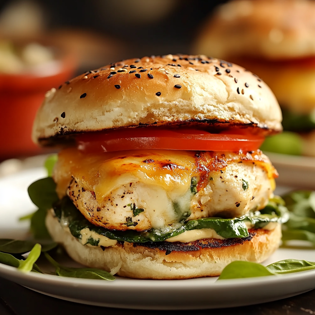 White Cheddar Spinach Chicken Burgers