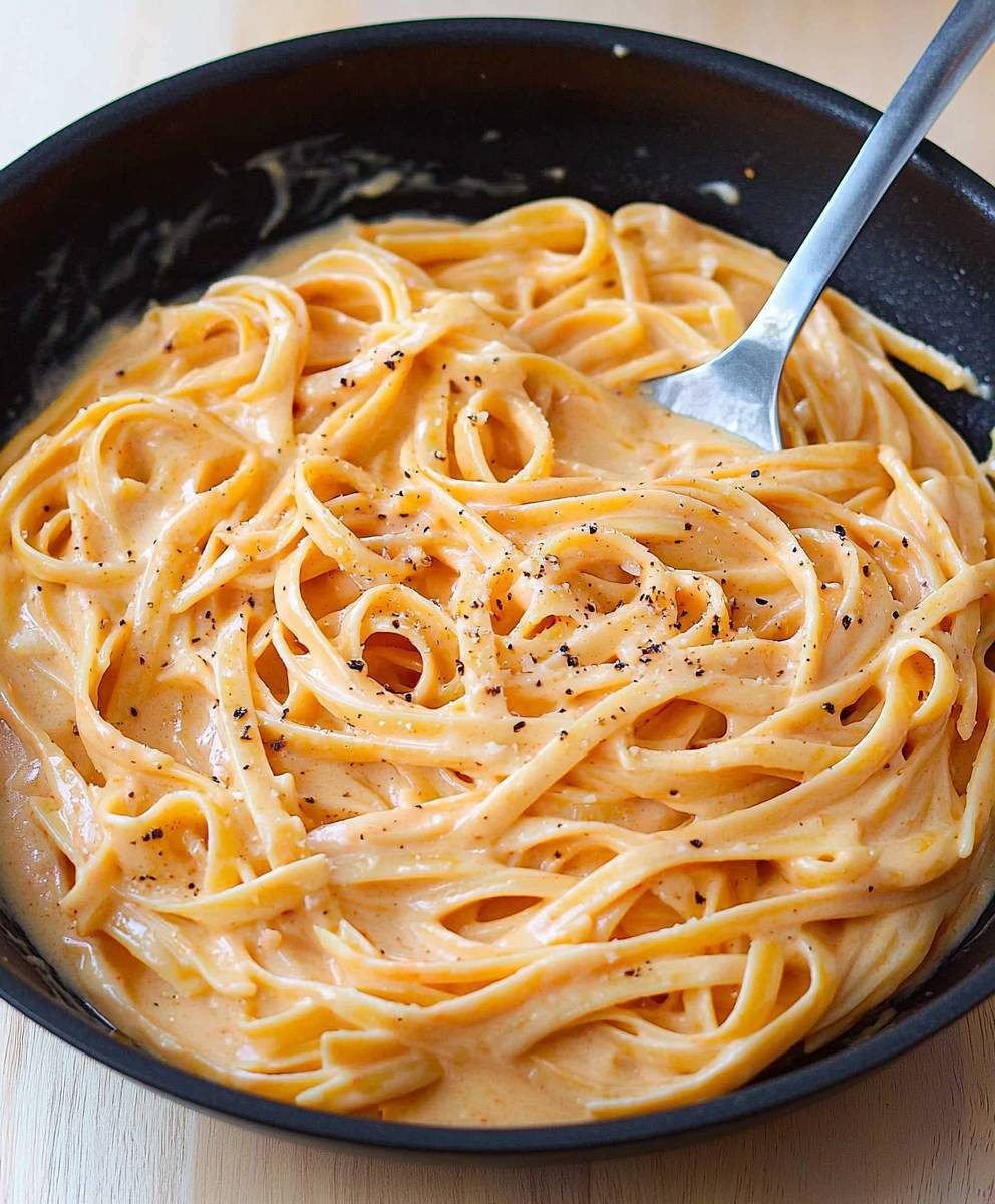 Red pepper alfredo pasta