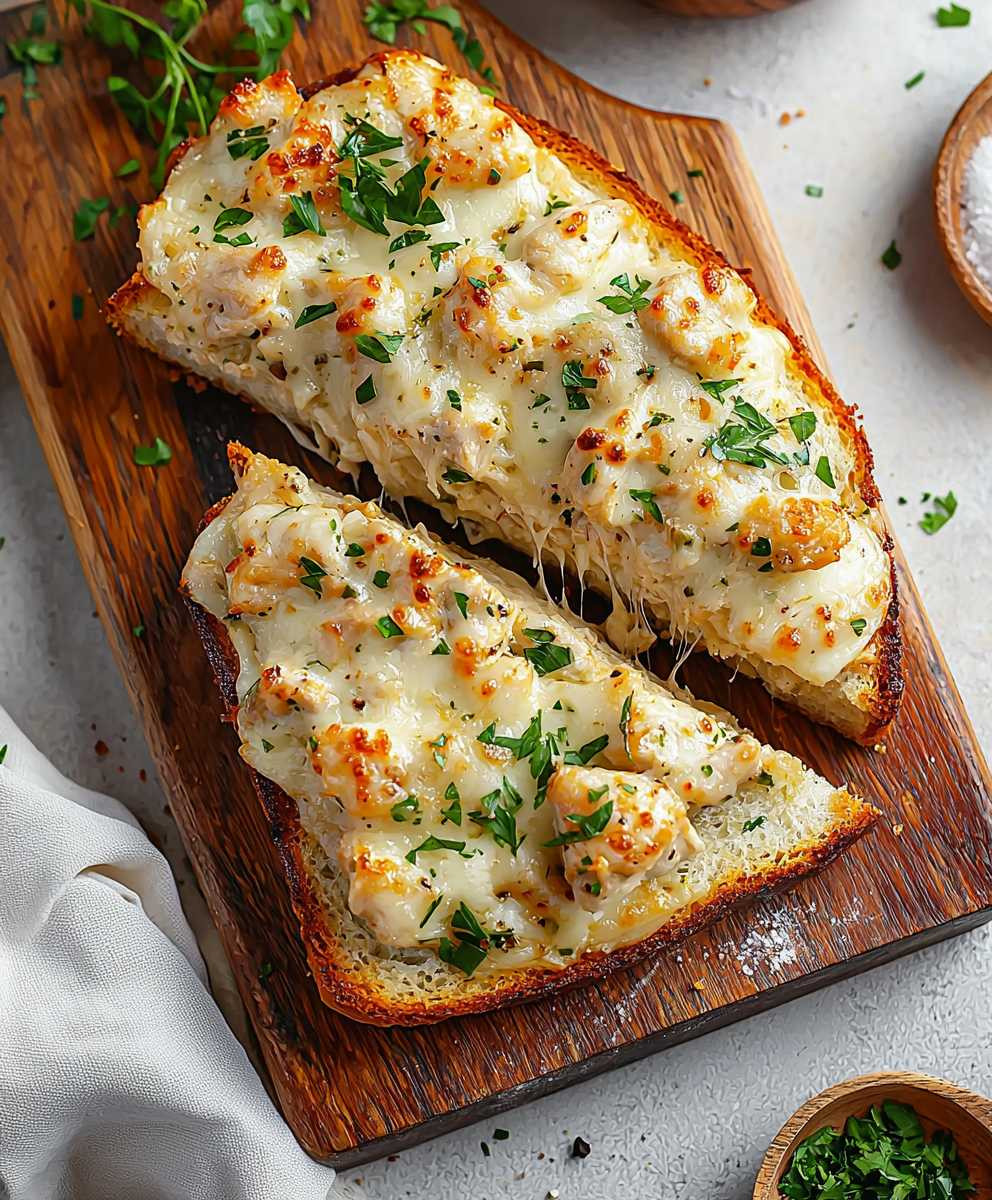 Chicken Alfredo Garlic Bread