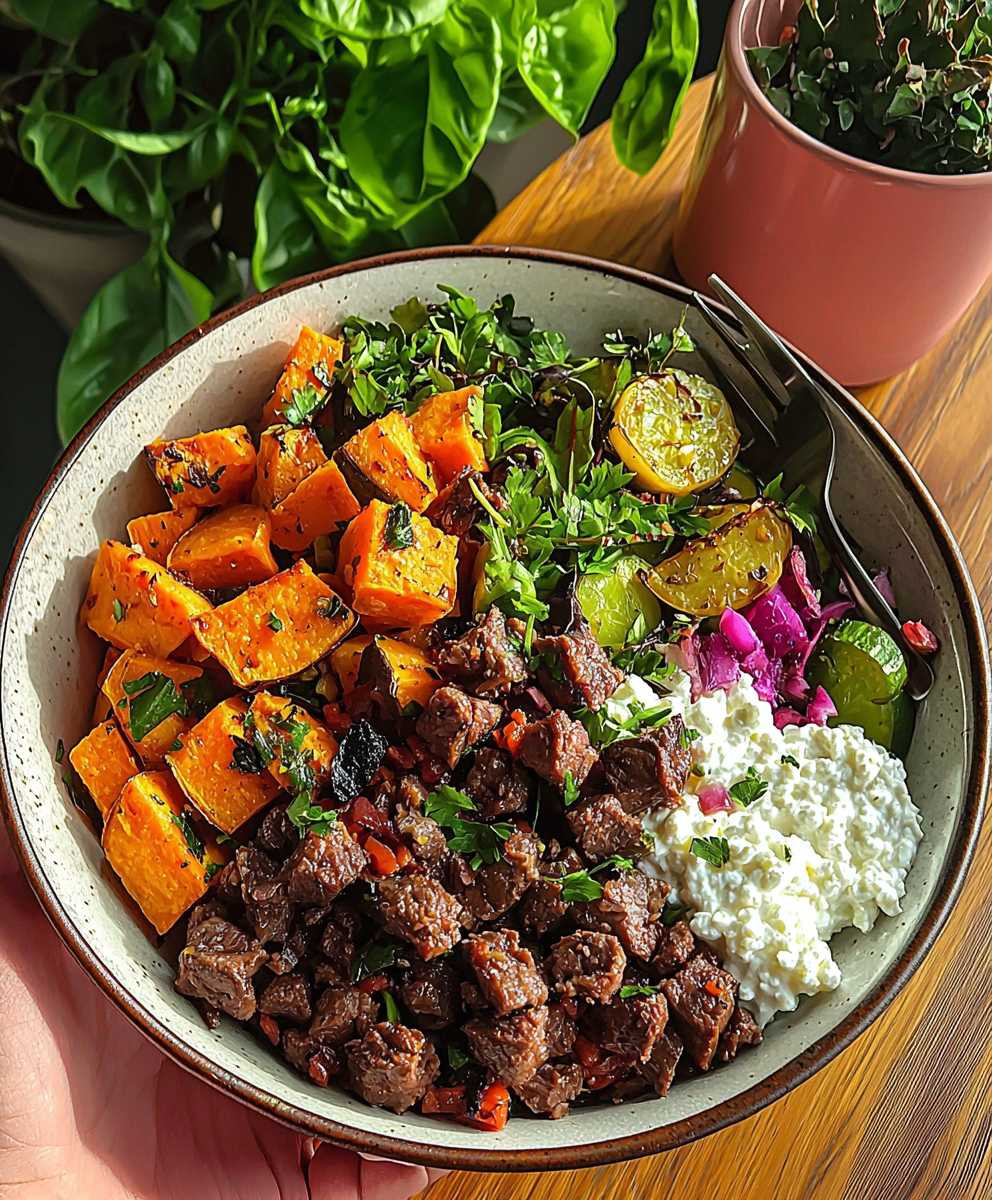 Beef sweet potato protein bowl